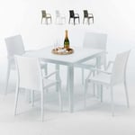Grand Soleil - Table Carrée Blanche 90x90cm Avec 4 Chaises Colorées Set Extérieur Bar Café arm Bistrot Love Couleur: Blanc
