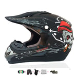 Casque Moto Cross Enfant,Casque Moto Enfant Adoptez Un Design Cool Casque Downhill pour Enfants avec Gants/Lunettes/Masque/Filet à Elastique(6 PCS) Convient pour Toutes Les Saisons (59-60CM)