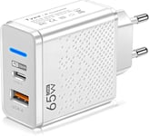 Chargeur Rapide Multi Ports 65w Gan Usb-C (Pd 3.0 33w) + Usb-A Qc 3.0 (32w) Blanc - Charger Alimentation Adaptateur Prise Secteur Pour Iphone, Ipad, Macbook, Samsung[Cdq090422]