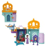 Princesses Disney Le Château de Jasmine Coffret Histoires à Empiler, maison de poupée avec mini-poupée, 2 amis et 7 éléments de jeu, inspiré du film Disney, cadeaux pour enfants, HPV04