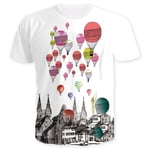 yunge 3d Hot Air Balloon Printing White T-shirt Simple Casual Short-sleeved Large Size Loose Fitness Adult-XXL