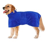 Dolahovy Serviette de Peignoir pour Chien en Microfibre, Peignoir Réglable pour Chien Peignoir Absorbant pour Chien de Petite et Moyenne Taille (XS, Bleu)