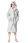 CityComfort Robe de Chambre Fille en Polaire Douce, Cadeau Fille Ado 5-14 Ans (Gris Deux Tons, 9-10 Ans)