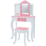 Teamson Kids Coiffeuse Enfant Gisele Polka Dot avec Tabouret, Design Élégant Blanc/Rose