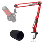 Microphone Arm Red - Studio Mic Boom Arm with Microphone Pop Filter, Mic Stand Compatible with HyperX QuadCast S Microphone by YOUSHARES