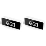 Dveda Digital Bedside Snooze Time Temperature Function, Adjustable Brightness Mirror Surface Led Display Alarm Clock for Home, Office(USB or Battery Powered) White, Standard (Pack of 2)