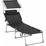 Chaise Longue, Bain de Soleil, Transat de Relaxation, Chaise de jardin pliable - Noir GCB22BK