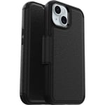 OtterBox Strada Case for iPhone 15 for MagSafe, Shockproof, Drop proof, Premium Leather Protective Folio with Two Card Holders, 3x Tested to Military Standard, Black, No Retail Packaging