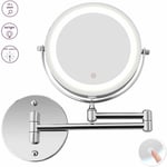 Miroir de maquillage éclairé par led - Miroir de salle de bain mural lumineux grossissant 10X, col de cygne flexible à deux côtés, rotation à 360 °