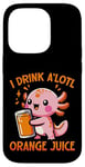 Coque pour iPhone 14 Pro Je bois du jus d'orange A'lotl Funny Axolotl Kawaii