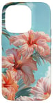 iPhone 14 Pro Palm Tree Hibiscus Sunset on the Beach Light Blue Case