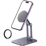 UGREEN Magsafe Phone Stand Magnetic Desk Standby Holder 360° Rotating Adjustable Foldable Portable Travel Mount Aluminum Compatible for iPhone 16 Pro Max 15 Plus 14 13 12,Galaxy S24 Ultra,Pixel(Gray)