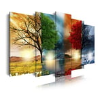 DekoArte 237 - Impression Sur Toile Moderne D'Images Artistiques Numérisées | Toile Décorative Pour Votre Salon Ou Votre Chambre | Style Paysage Quatre Saisons Arbres Rouges | 5 Pièces 150 x 80 cm