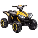 HOMCOM Quad électrique Enfant 12 V, Voiture électrique Enfants 2 Moteurs 2 Vitesses 3-6 km/h, phares LED, klaxon, MP3 et USB, 4x4 électrique Enfant de 3 à 5 Ans poignée et Selle Ergonomique, Jaune