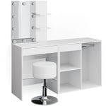 Vicco - Coiffeuse Isabelle, Blanc, 60 cm avec led, tabouret et armoire