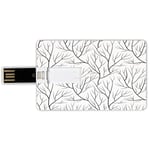 32G USB Flash Drives Credit Card Shape Winter Memory Stick Bank Card Style Winter Tree without Leaves Nature Theme Delicate Branches Pattern Japanese Style,White Black Waterproof Pen Thumb Lovely Jump