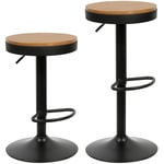 Lot de 2 Tabouret de Bar Rotative - Tabouret Haut Réglable, en Bois et Métal - Siège de Bar Vintage avec Repos-Pieds NOIR