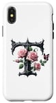 Coque pour iPhone X/XS Letter T Initial Floral Monogram Rose Pink Flower Butterfly