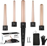 janelove Curling Wand,Hair Curlers for Long Hair, Curling Wand Set with 5 Ceramic Barrels,from 9/18/25/32 mm, 150℃-210℃ Temperature Control,with Heat Resistant Glove