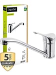 AquaSu® 795852 Tila Robinet d'évier de cuisine avec cartouche d'économie d'eau, mitigeur monocommande avec cartouche en céramique, robinet haute pression, laiton chromé