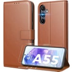 Peakally Coque pour Samsung Galaxy A55 5G [ Verre Trempé Protection *1 ] [ Blocage du Signal RFID ] [ Premium PU ] [ Pochette de Portefeuille ] Etui à Rabat pour Samsung A55 5G,Marron