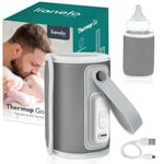 LIONELO Thermup Go Chauffe-biberon portable pour maintenir la température, fonction de charge USB, chauffage du lait et des aliments pour bébés, pour voiture, BPA FREE (Gris)