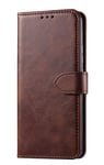 NOKOER Leather Case for Alcatel 1S 2021, Flip Cowhide PU Leather Wallet Cover, Card Holder Leather Protective Phone Case for Alcatel 1S 2021 - Brown