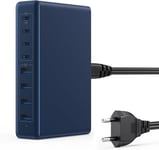 200W Chargeur USB C Multiple, 8-Port GaN III Prise USB C Chargeur Rapide QC4.0+PD 65W Chargeur USB C pour Ordinateur Portable Alimentation Adaptateur pour MacBook Pro/Air, iPhone,(Bleu)