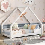 Lit cabane lit enfant 80x160cm avec protection antichute, lit de jeu, lit d'adolescent en bois massif en blanc Okwish