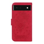 Google Pixel 6 Wallet Case Flip Pu Nahka Emboss Rose Flowers Magneettinen tukijalustan korttipaikan kansi - punainen