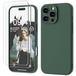 GOODVISH 3 IN 1 for iPhone 16 Pro Max Case 6.9 inch, Upgraded Camera Protection, 2 Pack HD Screen Protector, Liquid Silicone Anti-Scratch Shockproof Gel Rubber Non-Fingerprint Phone Case, Pine Green