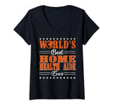 Womens Retro Motif Worlds Best Home Health Aide V-Neck T-Shirt