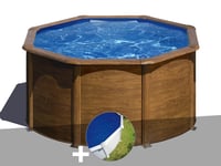 Kit piscine acier aspect bois Gré Pacific ronde 2,60 x 1,22 m + Bâche à bulles