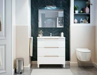 Dmora - Meuble sous lavabo Ona, Armoire de Toilette, Récipient pour lavabo, Meuble d'évier, 80x45 h86 cm, Blanc Brillant et Chêne Clair