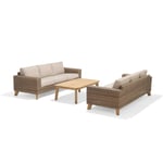 Lifestyle Garden Bahamas sofagruppe Teak/natur med beige pude 2 stk 3-personers sofaer & bord 110x67 cm