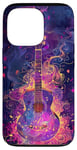 Coque pour iPhone 13 Pro Guitare ethnique vintage violette avec motif fumé coloré