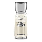 Smeg, Moulin à Café CGF11CREU, Niveau de Mouture Réglable, 30 niveaux, Réservoir Grains de 350 g, Quantité de Mouture Réglable, avec Système Antistatique, 150 W, Crème