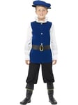 Smiffys Tudor Boy Costume, Royal Blue Top, Trousers with Boot Covers, Belt and Hat, Boys Fancy Dress, Child Dress Up Costumes