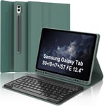 Clavier Samsung Galaxy Tab S9 Plus Avec Coque Pour S8+/S7+/ S7fe 12,4"", Coque Samsung Galaxy Tab S9 Plus Avec Clavier Tablette, Clavier Bluetooth Disposition Italienne Magnétique Amovible, Vert Foncé