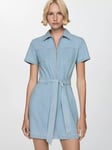 Mango Lester Tie Waist Denim Dress, Blue