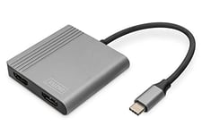 DIGITUS Adaptateur Graphique USB-C - USB-C vers 2X HDMI - UltraHD 4K/60Hz - Support SST/MST - 18 cm de Longueur de câble - Plug & Play - Gris