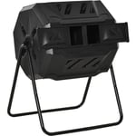 Composteur de Jardin - bac à Compost pour déchets - Rotatif 360° - Double Chambre 160 l - Acier pp Noir - Outsunny