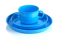 Kimmel Vaisselle pour enfants composée d'une tasse, d'une soucoupe et d'une assiette, en plastique, bleu clair