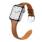 Apple Watch 41mm Series 9 Smalt armband i äkta läder, cognac