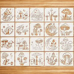 JSRQT 20 Pièces Pochoirs Champignons, Modèles de Pochoirs Réutilisables en Plastique Champignon Fleur Lune Étoile Stencils, DIY Kit de Pochoirs pour Peindre sur Bois Verre Mur Toile Album(5.8 Inch)