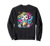 Splash Art Monkey Milk Tea Boba Pearls Tapioca Sweatshirt