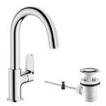 hansgrohe Vernis Blend Basin Mixer Tap with swivel spout and pop-up waste set, chrome, 71554000