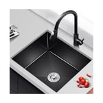 Nano black handmade sink, single sink under counter basin, built-in stainless steel kitchen sink,Thick material, large capacity;With silencer pad can reduce the drainage sound