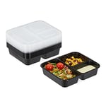 relaxdays Meal Prep containers, Lot de 10, 3 Compartiments, 1000 ML, Micro-Ondes, boîte Alimentaire avec Couvercle, Noir