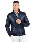 D'Arienzo Bomber Veste Cuir Bleu Homme Blouson Cuir Véritable Made in Italy 107 48/M/Bleu